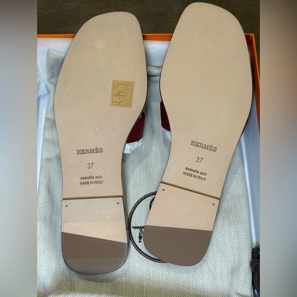 HERMES BNIB burgundy rough H oran sandal 37 - Picture 5 of 6